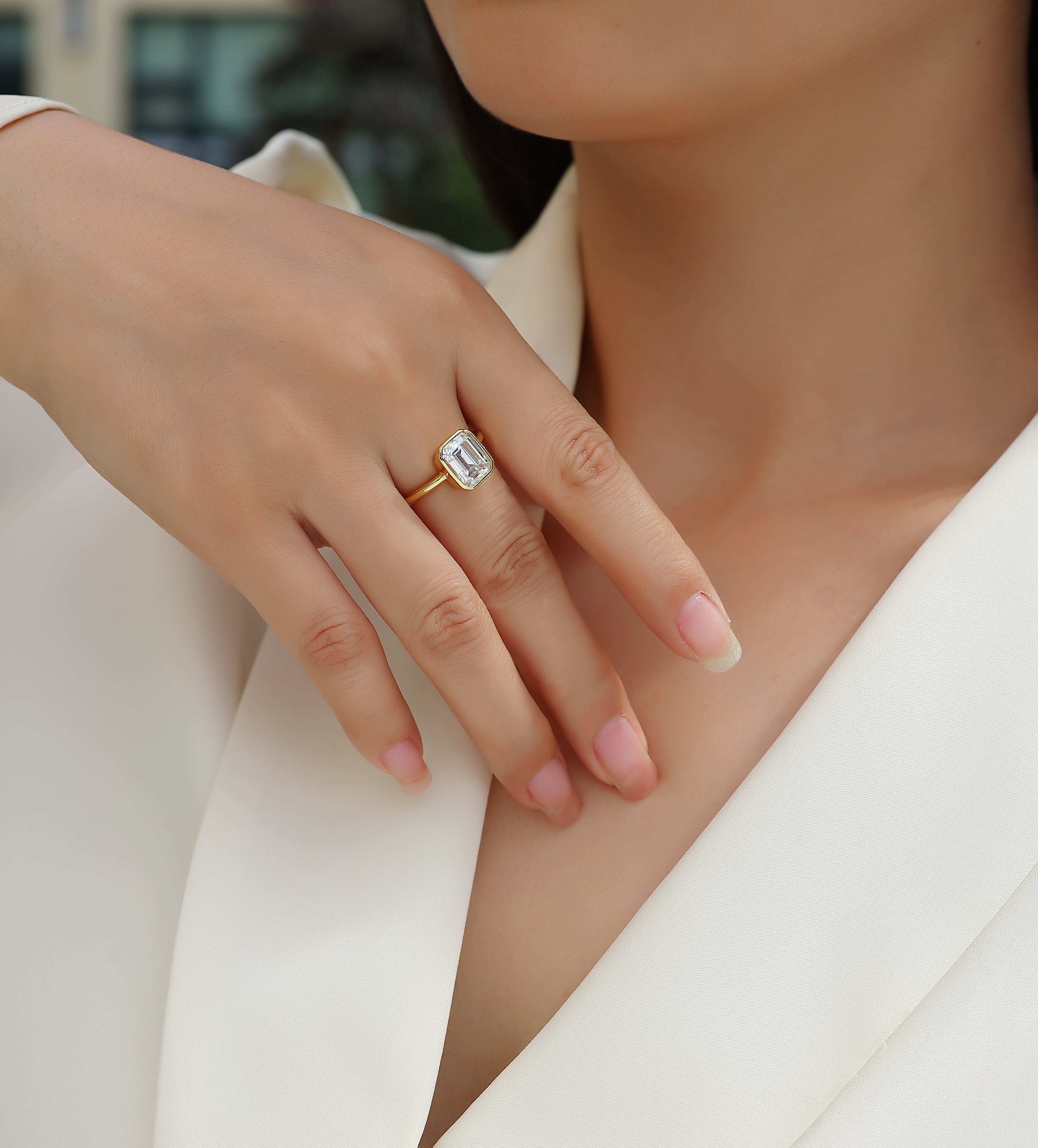 S925 Sterling Silver Moissanite Ring Gold-Plated Octagonal 7x9mm Elegant Fashion Jewelry