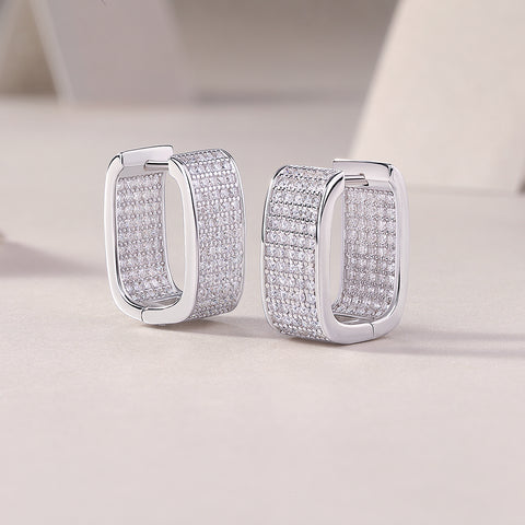 Luxury Moissanite Stud Earrings in S925 Silver Elegant Square Hoop Design