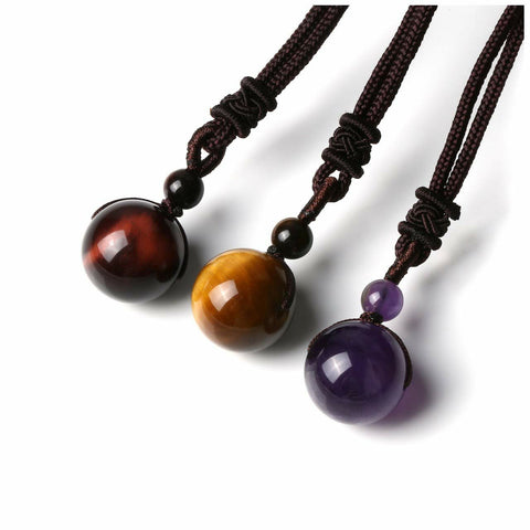 16mm Natural Obsidian Pendant Amethyst Necklace for Men and Women