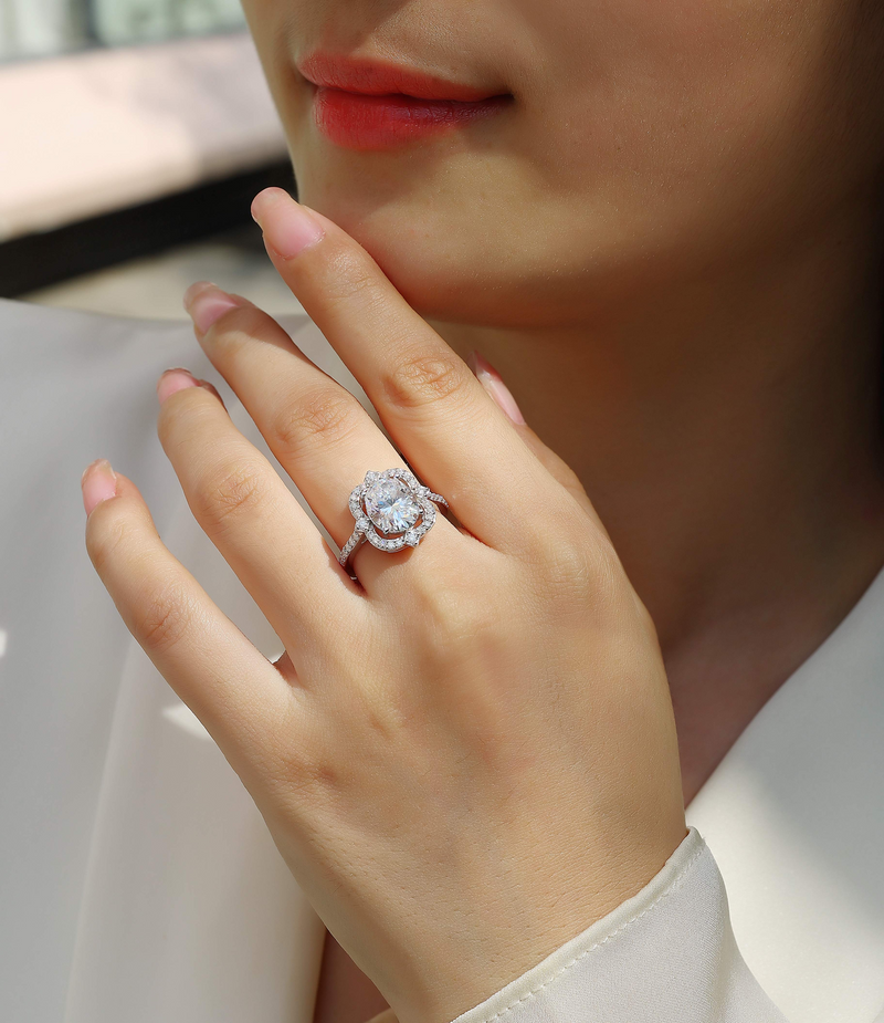 1Camellia Moissanite Ring Set in S925 Sterling Silver with Gold Plating - 6
