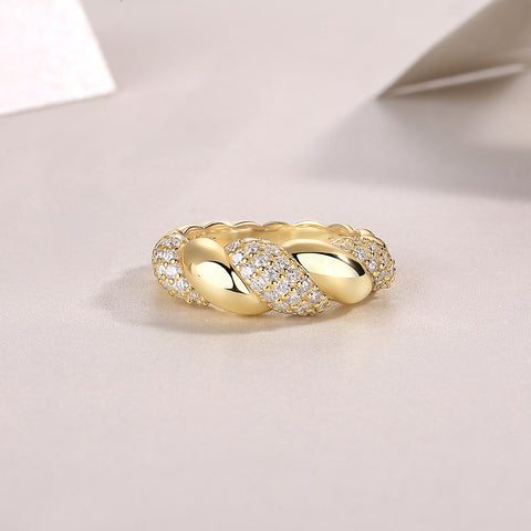 S925 Sterling Silver Gold-Plated Moissanite Ring Modern Elegant Fashion Jewelry