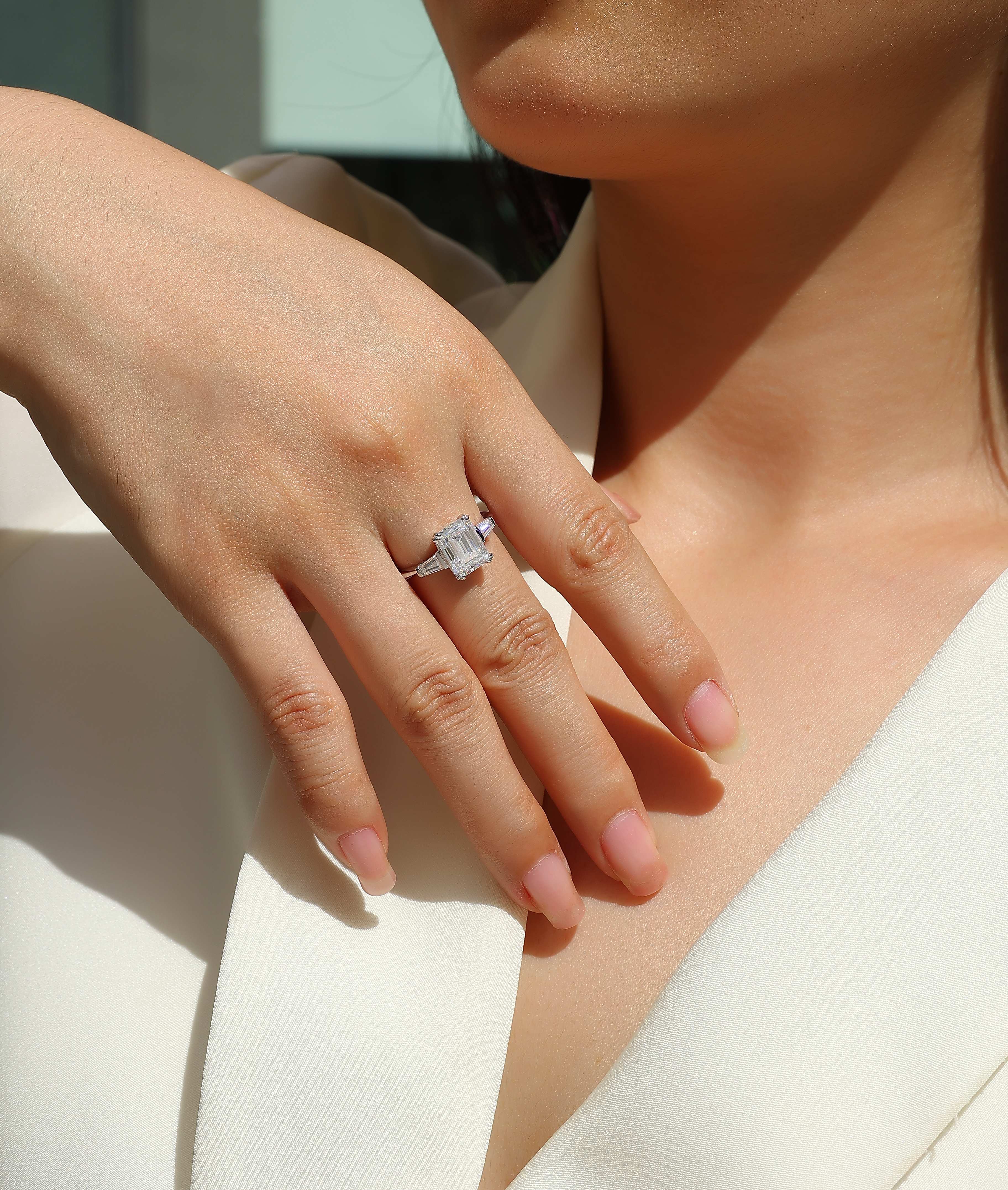 S925 Sterling Silver Moissanite Ring Octagonal Cut Elegant Design