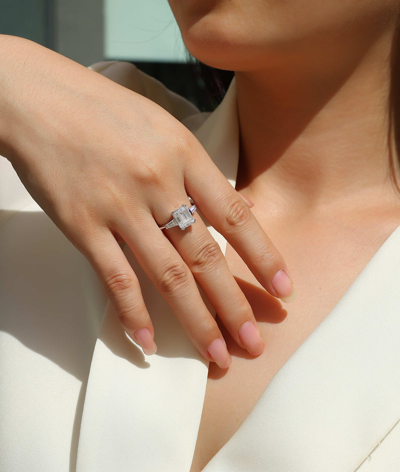 S925 Sterling Silver Moissanite Ring Octagonal Cut Elegant Design - 5