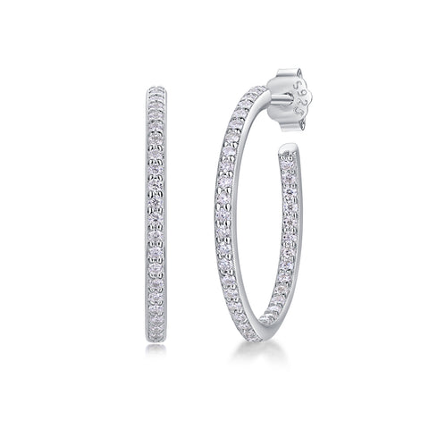 1Ribbon Square Moissanite S925 Sterling Silver Hoop Earrings Platinum-Plated Studs