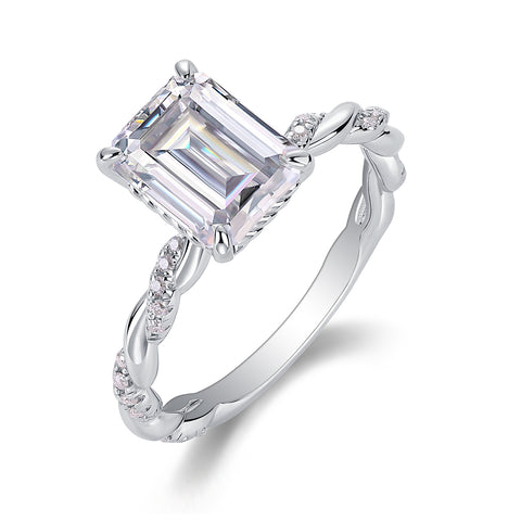 Elegant Octagonal Moissanite S925 Sterling Silver Ring with Twisted Band