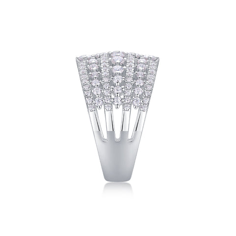 Luxurious Moissanite Silver Ring in S925 with Wide Band and Multiple Diamonds