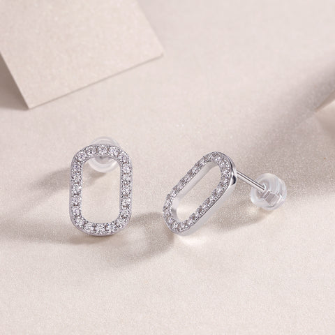 S925 Sterling Silver Moissanite Stud Earrings Modern Elegant Rectangular Design