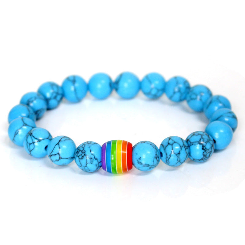 Rainbow Bead Natural Stone Pride Bracelet Unisex Strand
