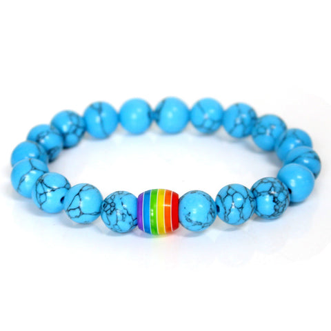 Rainbow Bead Natural Stone Pride Bracelet Unisex Strand