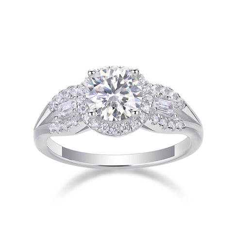 S925 Silver Moissanite Wedding Ring with 1 Carat Center Stone Elegant Split Shank Design