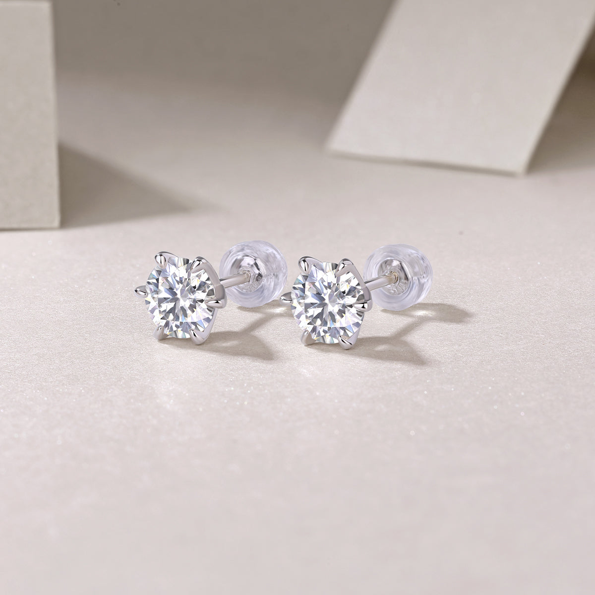 1 Carat Moissanite Stud Earrings in S925 Silver Classic Six Claw Setting