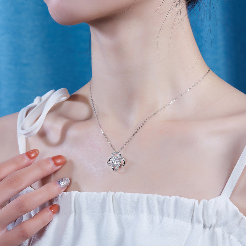 1Carat Moissanite Sterling Silver Pendant with Platinum Plating Elegant Floral Design - 3