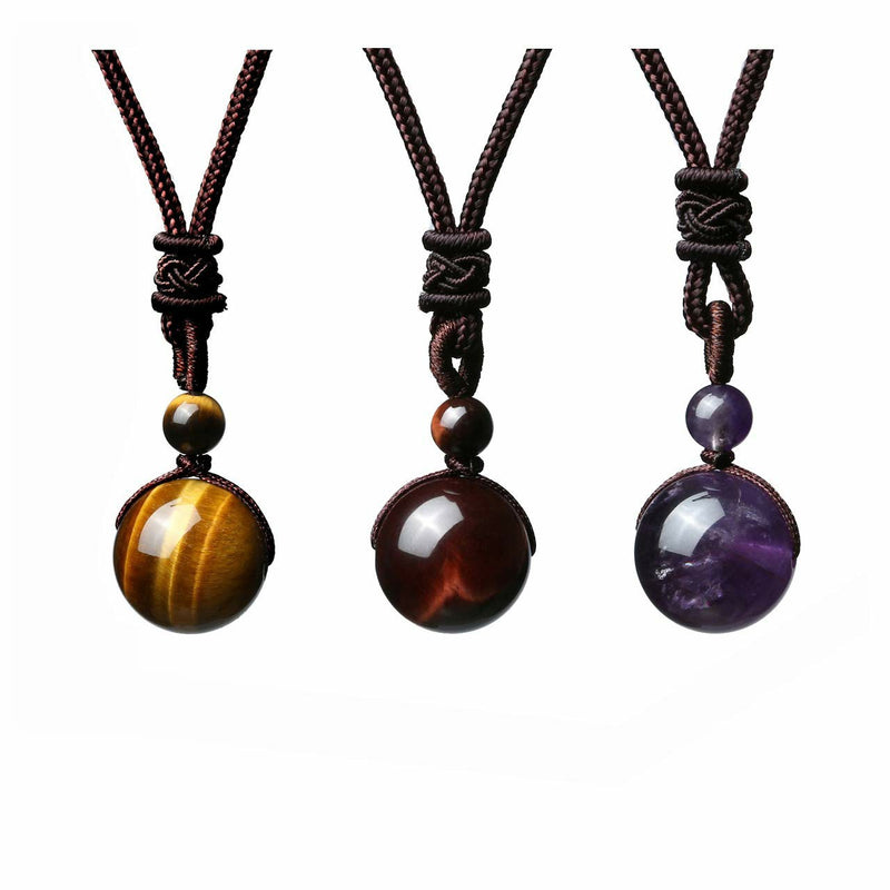 16mm Natural Obsidian Pendant Amethyst Necklace for Men and Women - 1