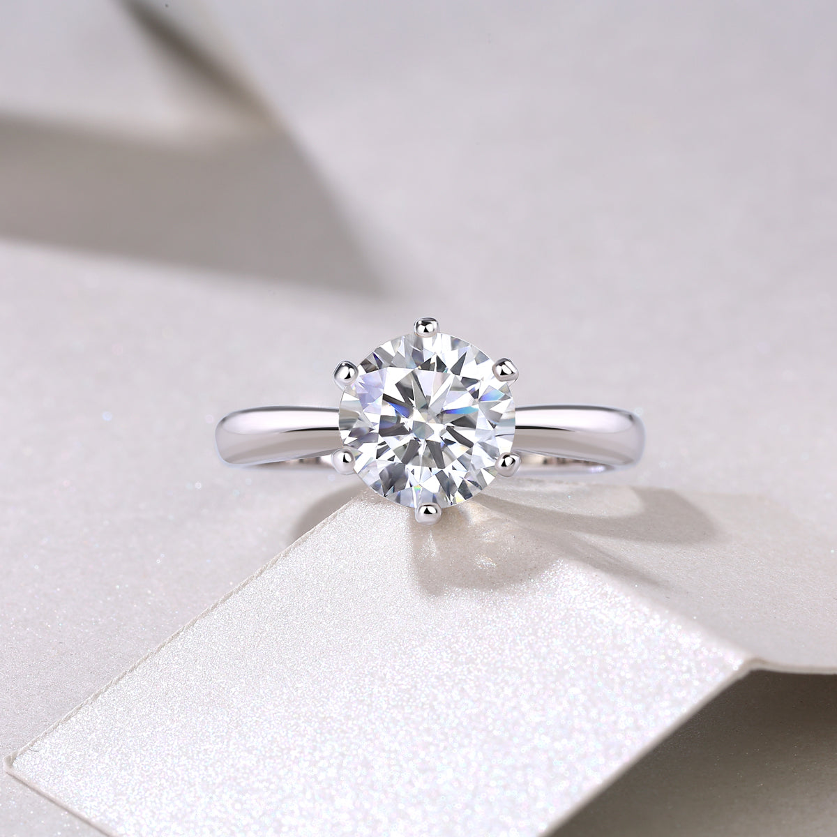 Classic Six-Prong Moissanite Silver Open Ring in S925 Sterling Silver