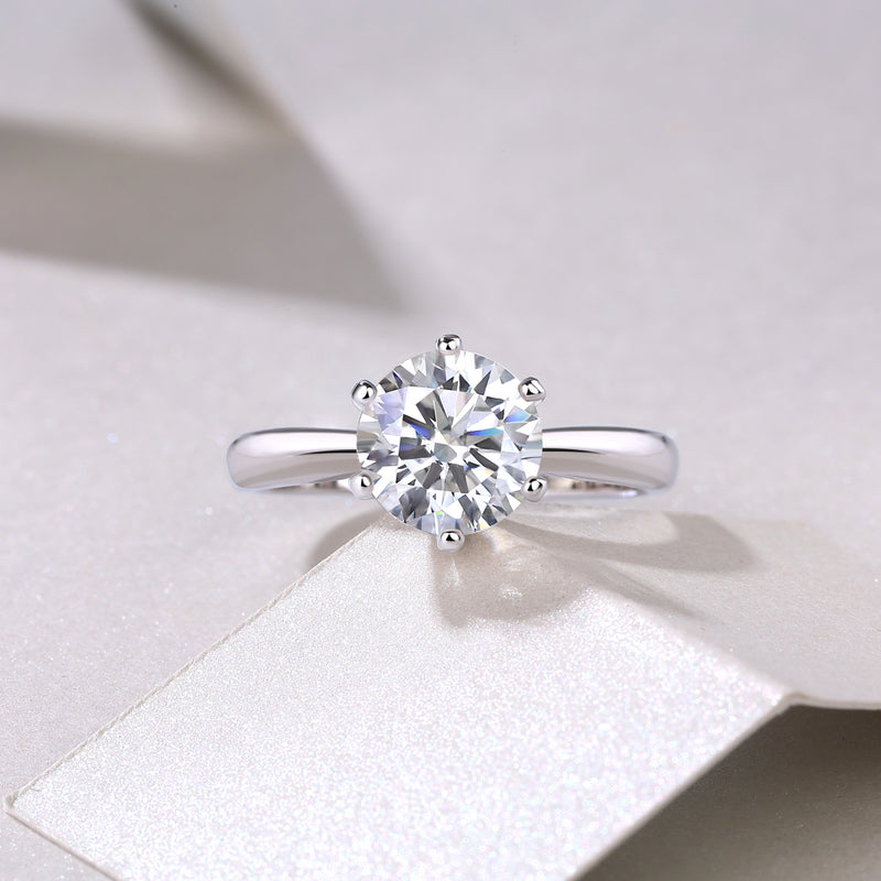 Classic Six-Prong Moissanite Sterling Silver Open Ring S925 - 6