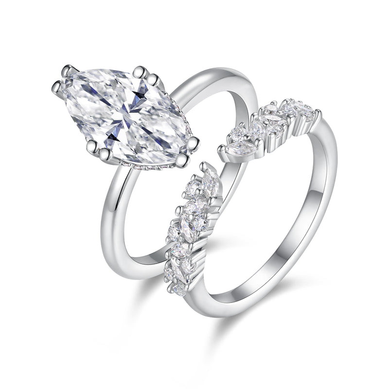 S925 Sterling Silver Moissanite Ring Set Modern Elegant Adjustable Bands - 6