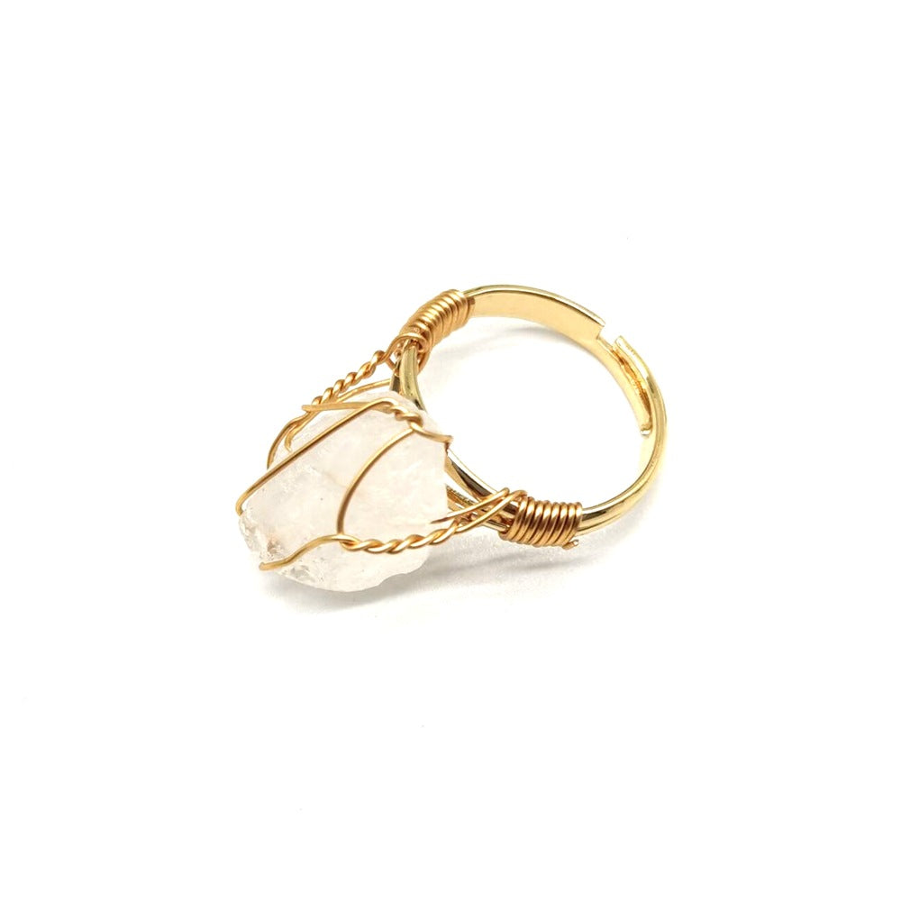 Hand Wrapped Rough Stone Agate Adjustable Ring