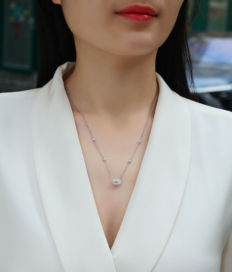 Egg-Shaped Moissanite Pendant Necklace in S925 Sterling Silver with Platinum Plating - 5