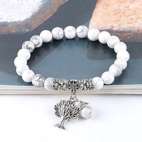 Frosted White Pine Bead Charm Bracelet
