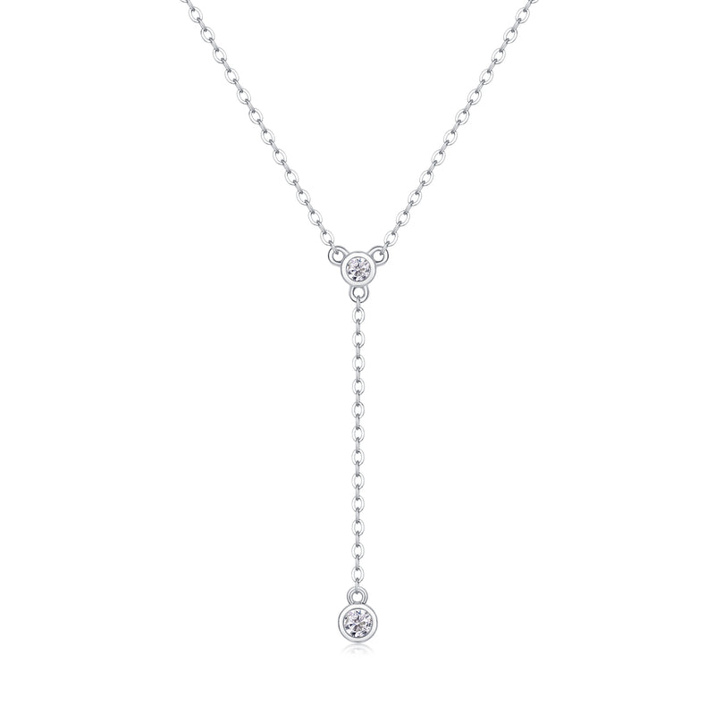 1Tassel Moissanite Pendant Necklace in S925 Sterling Silver with Platinum Plating - 6