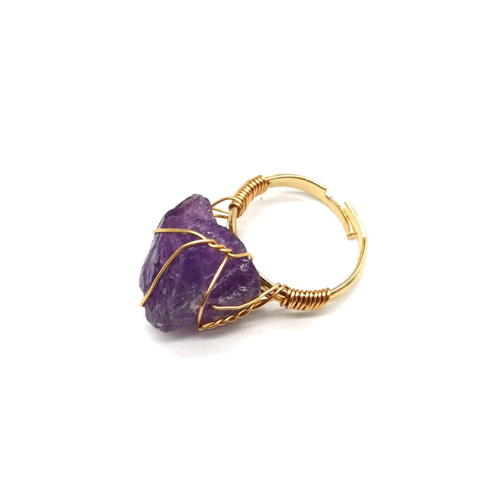 Hand Wrapped Rough Stone Agate Adjustable Ring