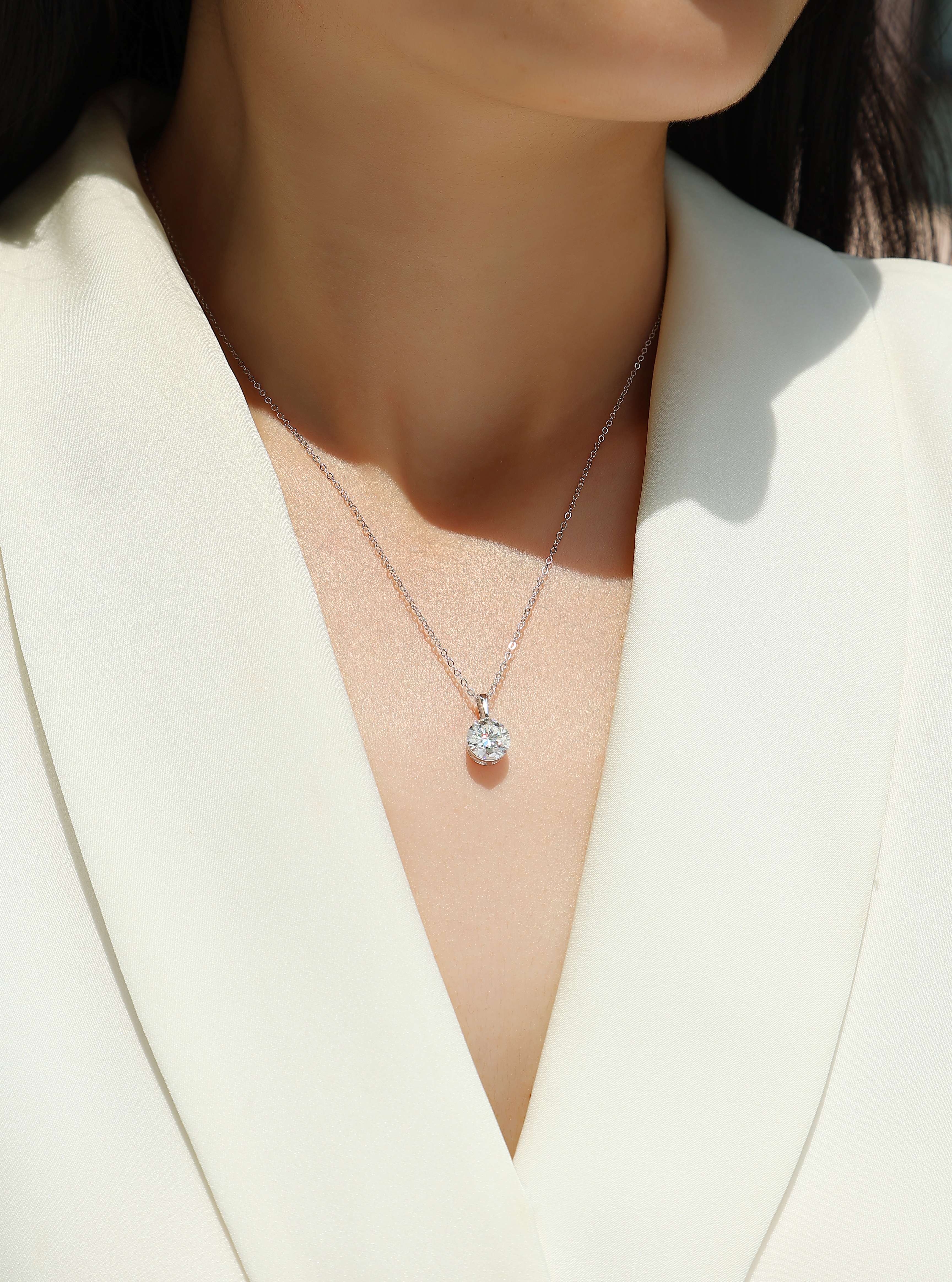 2-Carat Moissanite Pendant Necklace in S925 Sterling Silver with Platinum Plating