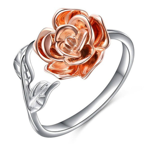 Rose Adjustable Copper Ring with Dual-Tone Plating