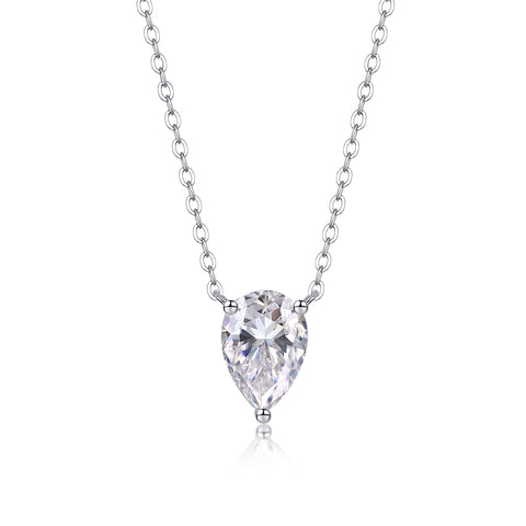 Pear-Shaped Moissanite Pendant Necklace in S925 Sterling Silver - Modern Elegant Fine Jewelry