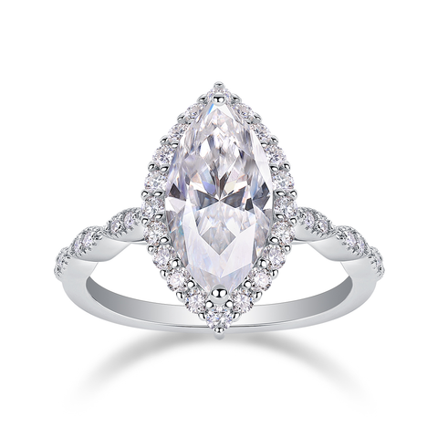 S925 Sterling Silver Moissanite Horse Eye Ring Elegant Fashion Jewelry