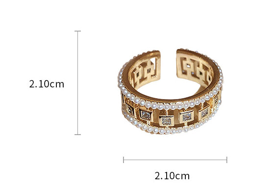 Elegant Hollow Square Open-End Copper Ring for Women