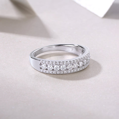 Elegant Multi-row Moissanite S925 Silver Ring Modern Fashion Band