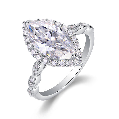 S925 Sterling Silver Horse Eye Moissanite Ring Elegant Twisted Band