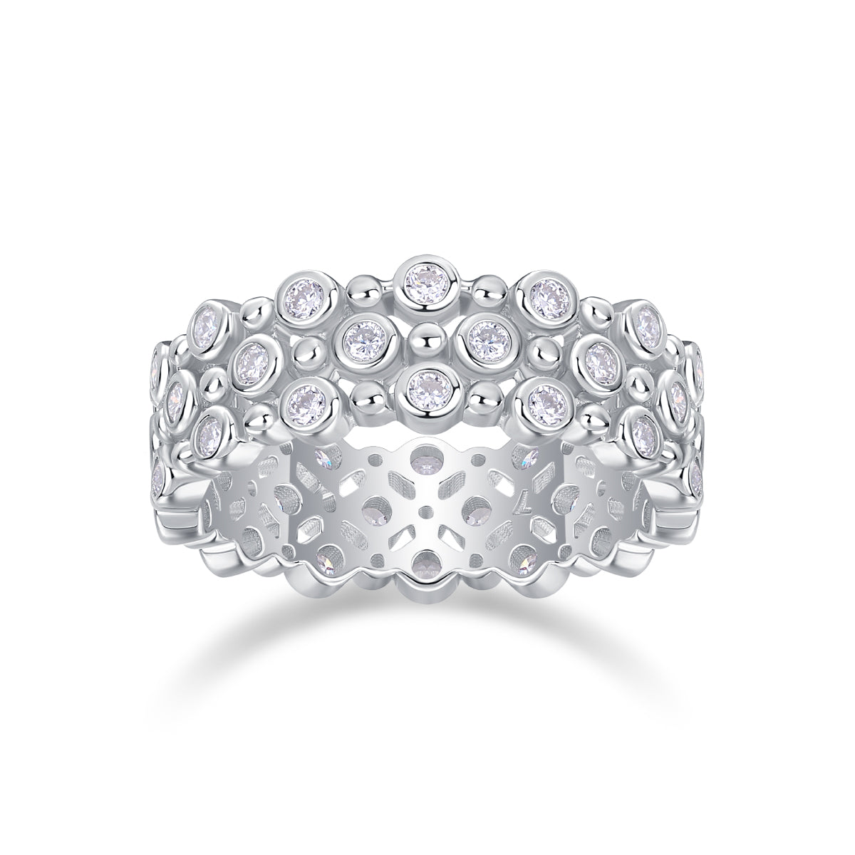 Multi-row Moissanite S925 Silver Ring Luxury Fine Jewelry