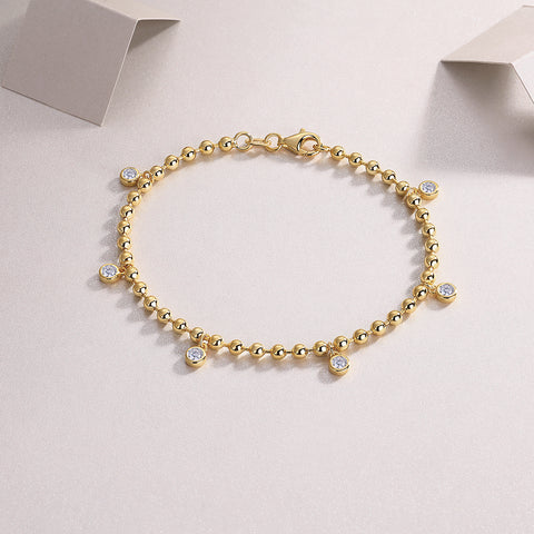 S925 Silver Moissanite Beaded Bracelet with Dangling Charms Elegant Fine Jewelry