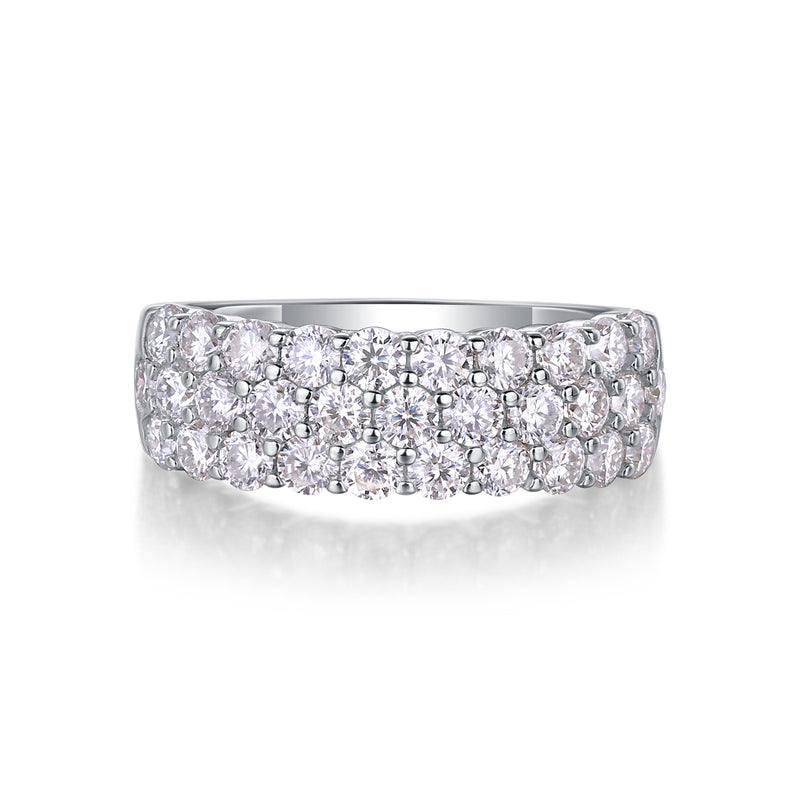 Multi-row Moissanite S925 Silver Ring Modern Elegant Fine Jewelry - 1