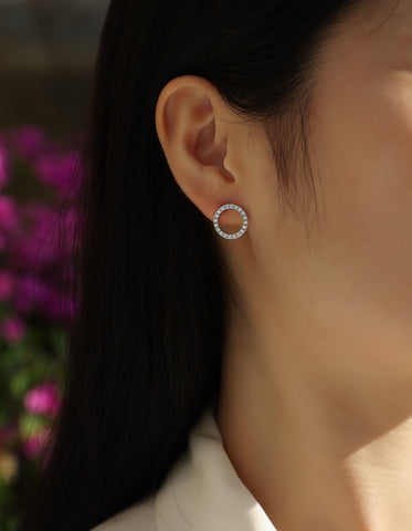 Moissanite Silver Stud Earrings Luxury Circle Design S925 Fine Jewelry