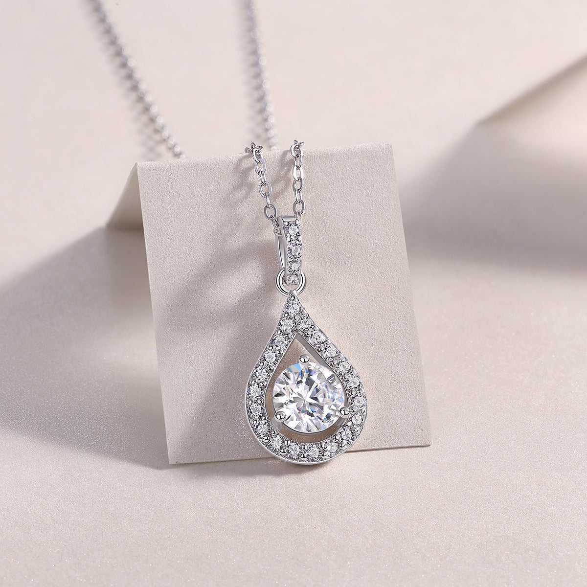 1Heart Charm Sterling Silver Necklace with 1-Carat Moissanite Pendant Elegant Teardrop Design