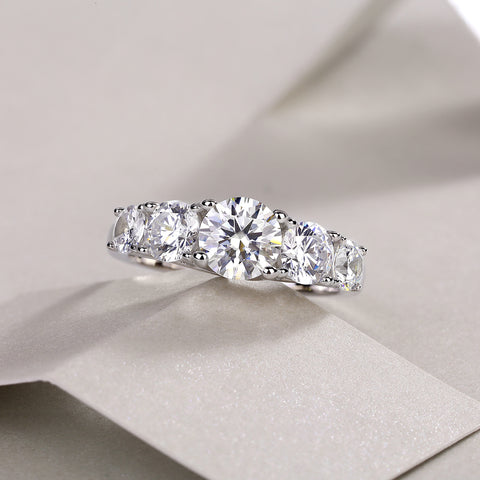S925 Silver Moissanite Ring 1 Carat Multi-Stone Elegant Design