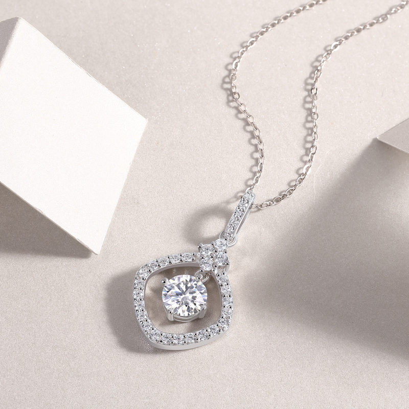 1 Carat Moissanite Pendant Necklace in S925 Sterling Silver with Platinum Plating - Modern & Elegant - 1