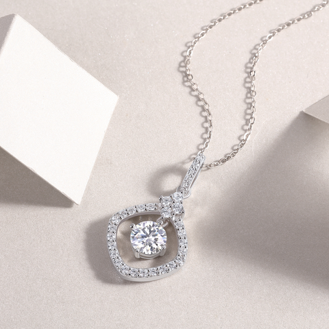 1 Carat Moissanite Pendant Necklace in S925 Sterling Silver with Platinum Plating
