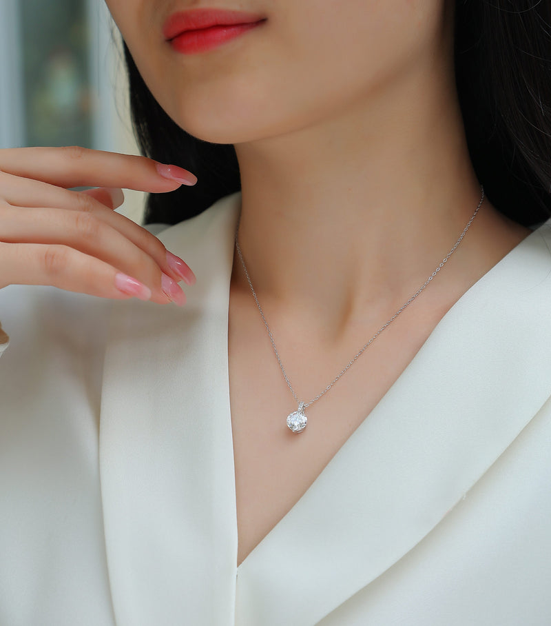 2-Carat Moissanite Pendant Necklace in S925 Sterling Silver with Platinum Plating - 6