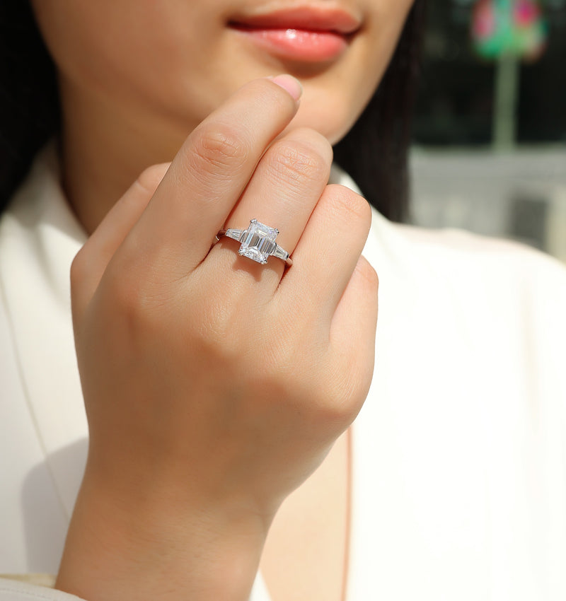 S925 Sterling Silver Moissanite Ring Octagonal Cut Elegant Design - 6