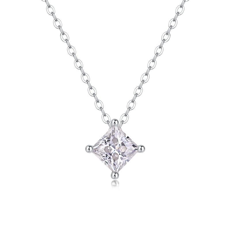 Square Moissanite Pendant Necklace in S925 Silver 40cm Chain - 1