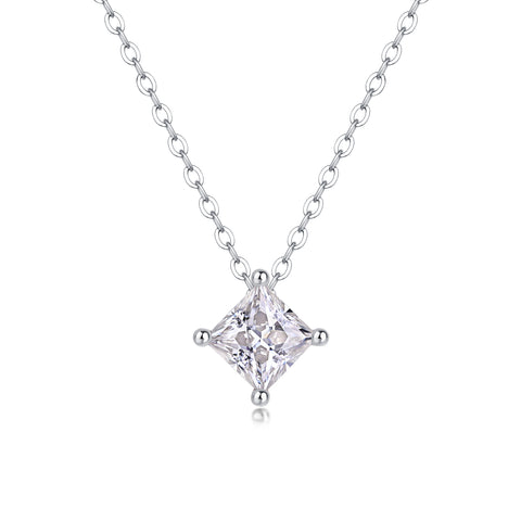 Square Moissanite Pendant Necklace in S925 Silver 40cm Chain