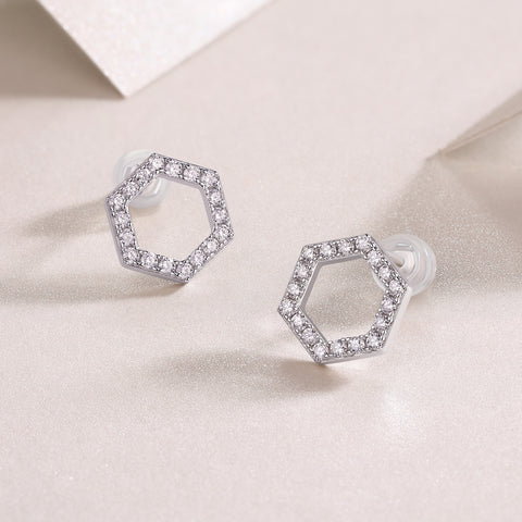 S925 Sterling Silver Hexagon Moissanite Stud Earrings Modern Minimalist Fine Jewelry