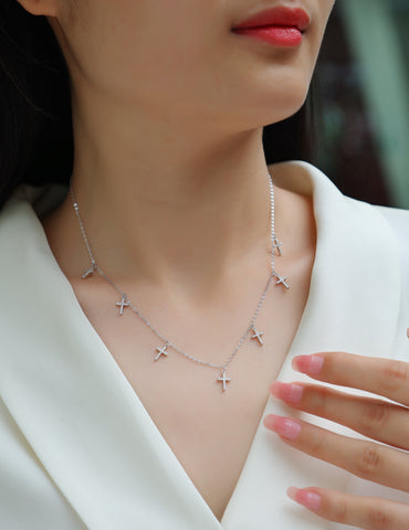 1Holy Light Cross Necklace Set with Moissanite in S925 Sterling Silver