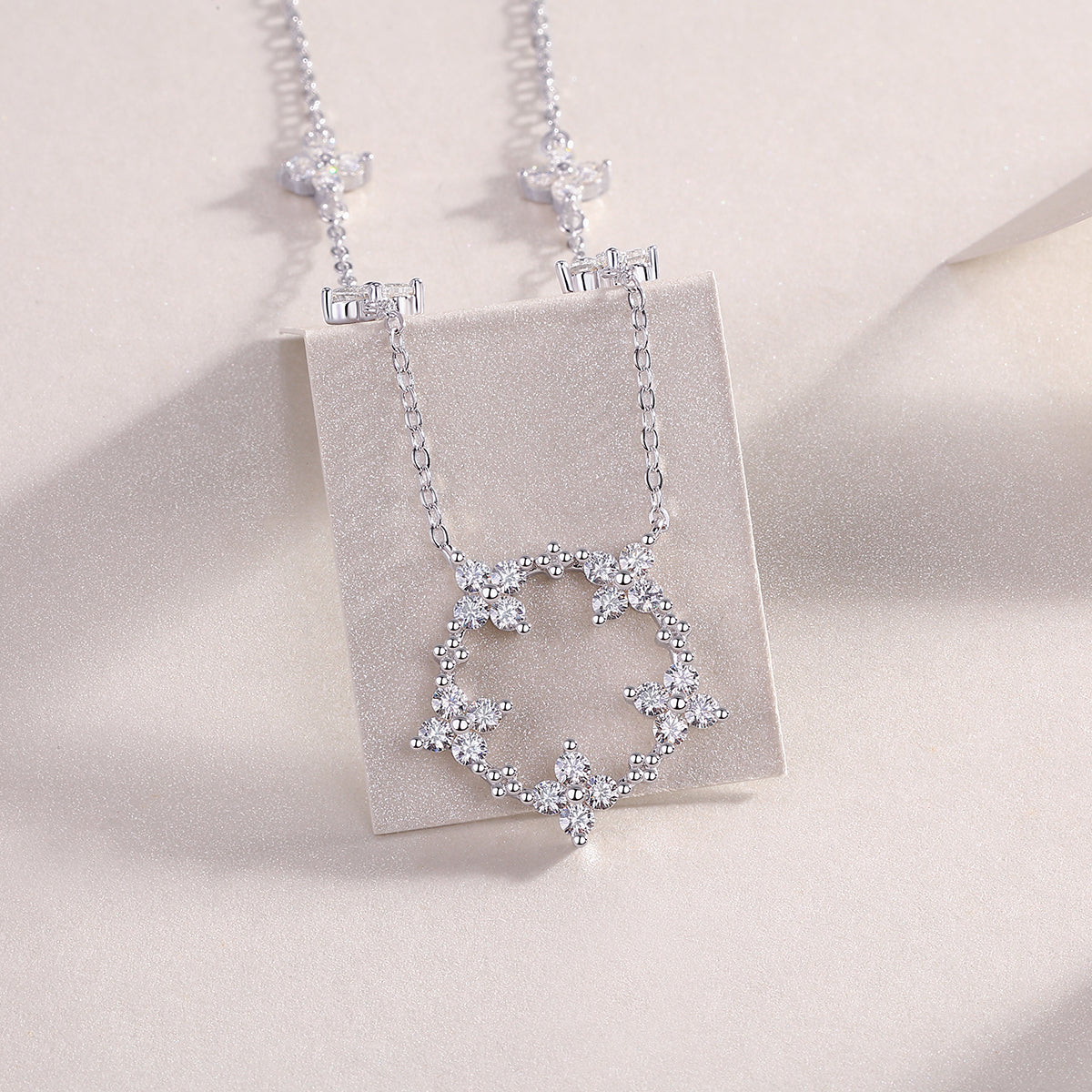 Iris Flower Moissanite Pendant Necklace in S925 Silver Elegant Floral Design
