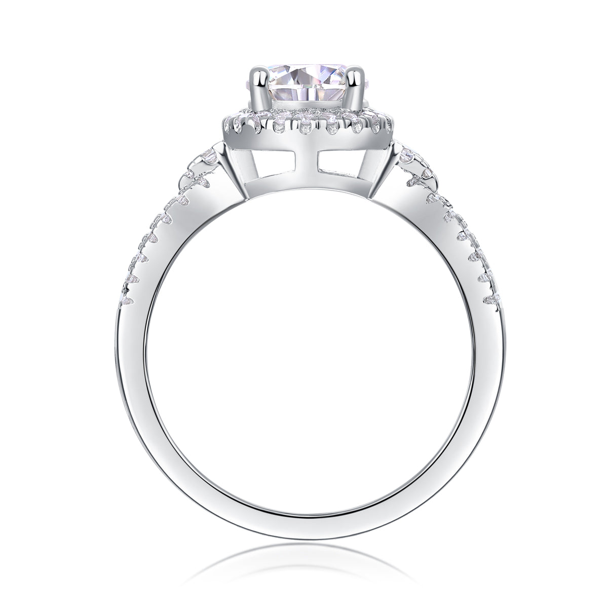 S925 Silver Moissanite Wedding Ring with Large 1 Carat Diamond Accent