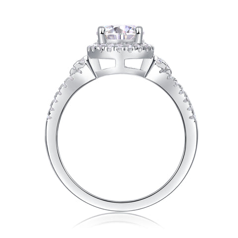 S925 Silver Moissanite Wedding Ring with Large 1 Carat Diamond Accent