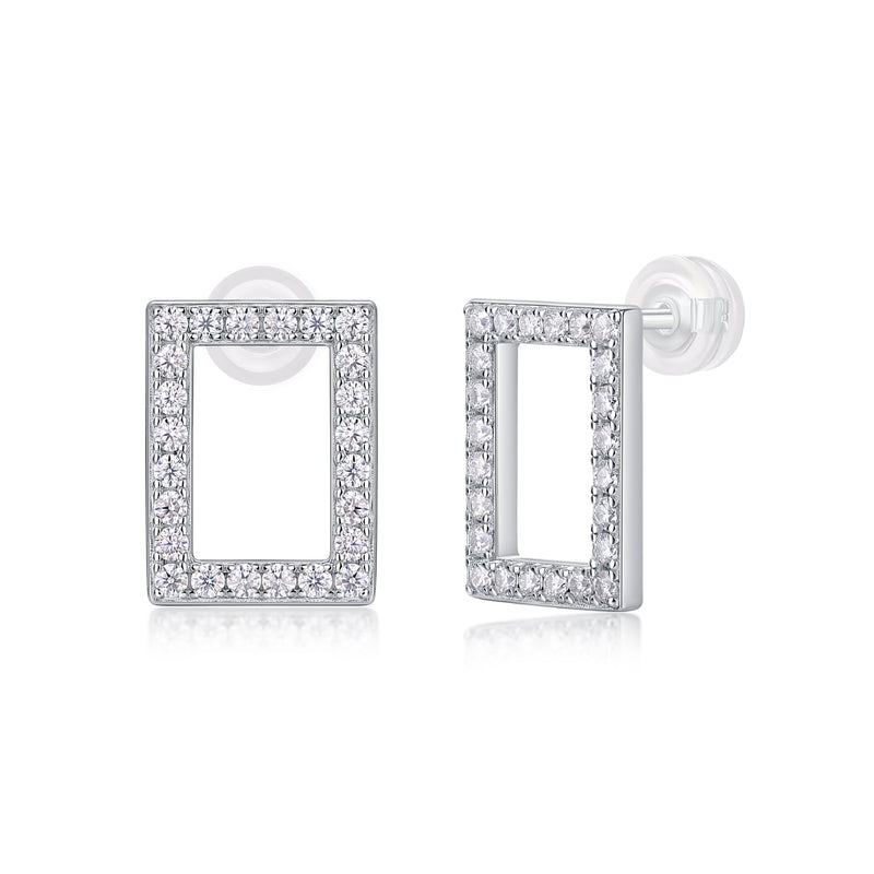 S925 Sterling Silver Moissanite Rectangle Stud Earrings Modern Elegant Fine Jewelry - 2